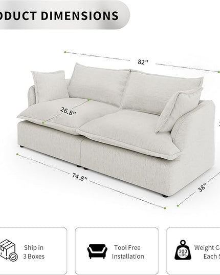 Loveseat Cloud Modular Sectional Sofa, 2 Seater Convertible Deep Seat Sectional Couch,Cozy Down Fill Sofa, Detachable Couch Cushion Covers,Corner Sofa for Living Room,Office,Gray