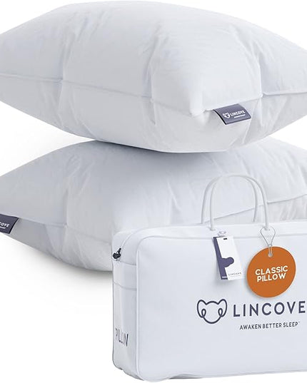Lincove Down and Feather Luxury Hotel Collection Bed Pillows for Sleeping Made in The USA - 100% Cotton Shell, 600 Thread Count - Soft Hypoallergenic (Standard Size, Pack of 2)