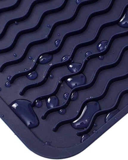 Silicone Dish Drying Mat for Multiple Usage,Easy clean,Eco-friendly,Heat-resistant Silicone Mat for Kitchen Counter or Sink,Refrigerator or drawer liner Navy Blue L 16 inches x 12 inches