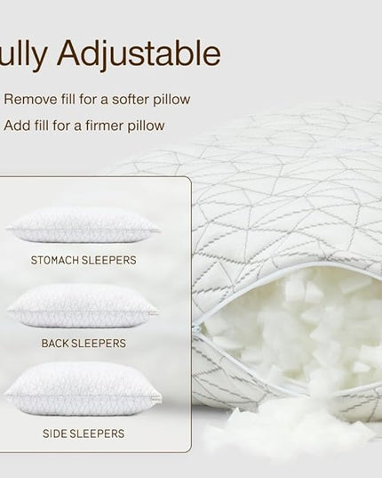 Coop Home Goods Original Adjustable Pillow, King Size Bed Pillows for Sleeping, Cross Cut Memory Foam Pillows - Medium Firm Back, Stomach and Side Sleeper Pillow, CertiPUR-US/GREENGUARD Gold