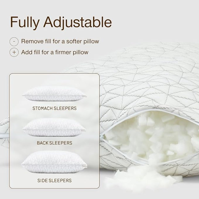 Coop Home Goods Original Adjustable Pillow, King Size Bed Pillows for Sleeping, Cross Cut Memory Foam Pillows - Medium Firm Back, Stomach and Side Sleeper Pillow, CertiPUR-US/GREENGUARD Gold