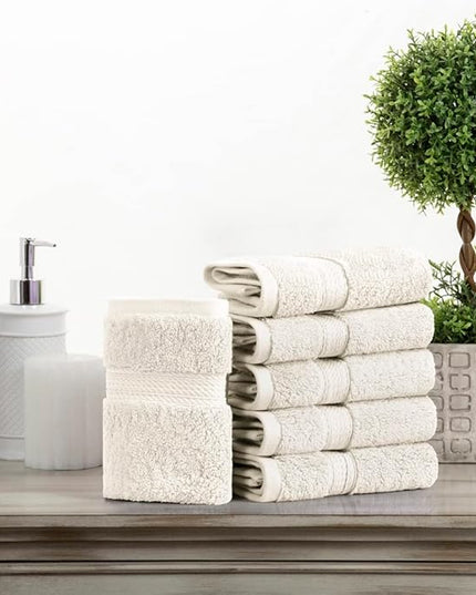 Superior Egyptian Cotton Pile Face Towel/Washcloth Set of 6, Ultra Soft Luxury Towels, Thick Plush Essentials, Absorbent Heavyweight, Guest Bath, Hotel, Spa, Home Bathroom, Shower Basics, Cream