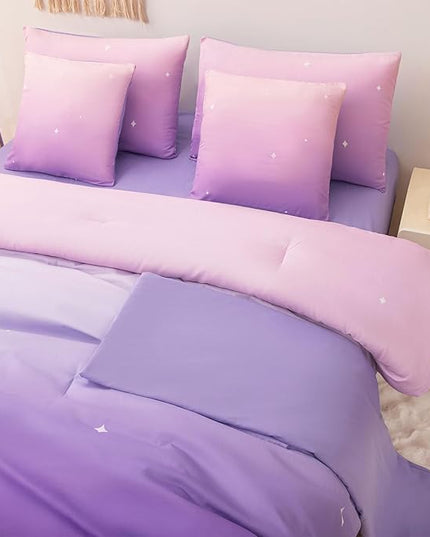 Rainbow Bedding Set Full Size – 7 Piece Reversible Girls Comforter with Deep-Pocket Sheet, Gradient Galaxy Design, Whole-Piece Filling, Machine Washable Bed-in-a-Bag for Kids Room Makeover & Gifts