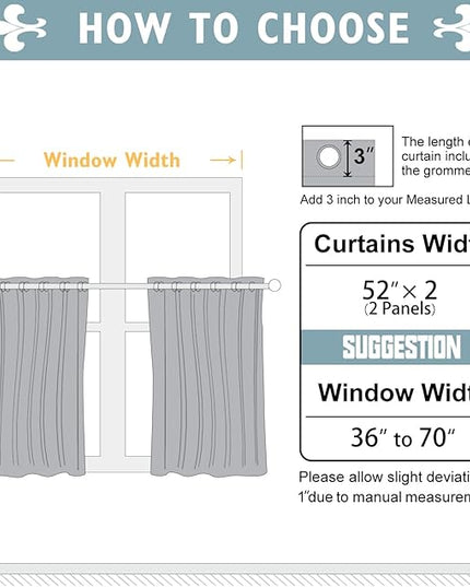 ChrisDowa Small Window Curtains 36 inches Long for Bedroom - Grommet Short Thermal Insulated Room Darkening Curtains for Kitchen (2 Panels, Aqua, 52 x 36 Inch)