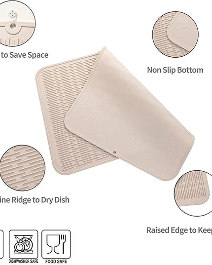 Silicone Dish Drying Mat for Multiple Usage,Easy clean,Eco-friendly,Heat-resistant Silicone Mat for Kitchen Counter or Sink,Refrigerator or Drawer Liner Tapioca 4XL 32 inches x 18 inches