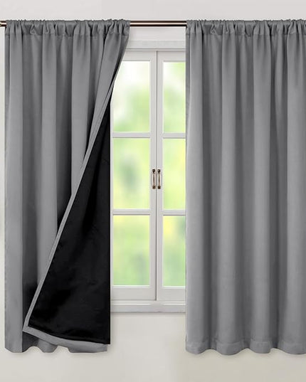 BGment 100% Blackout Curtains for Bedroom 63 Inch Length 2 Panels, Thermal Insulated Room Darkening Curtains Rod Pocket Soundproof Bedroom Living Room Window Curtains, Dove Grey, Each 42 Inch Wide