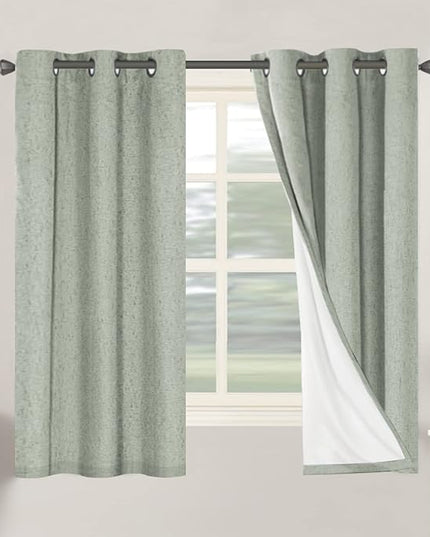 H.VERSAILTEX Primitive Linen Curtains 100% Blackout Curtain Drapes Burlap Fabric Curtains with White Thermal Insulated Liner, Grommet Top Drapes Living Room/Bedroom (2 Panels, 42 x 63 Inch, Sage)
