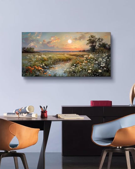 hyidecorart Canvas Wall Art For Living Room Wall Decor For Bedroom Office Decorations Vintage Farmhouse Wildflower Wall Paintings Nature Landscape Picture Artwork Aesthetic Home Decor Ready To Hang