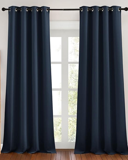 NICETOWN Blackout Curtain Panels 90 - Window Treatment Energy Saving Thermal Insulated Solid Grommet Blackout Drapes for Living Room (Navy, 1 Pair, 46 by 90-Inch)