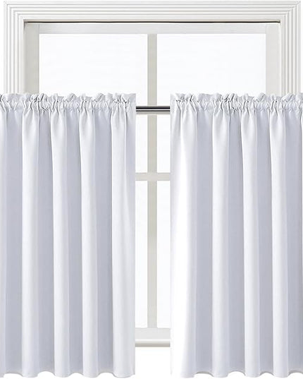 DWCN White Curtains for Living Room Thermal Insulated, Energy Saving & Noise Reducing Bedroom Curtains, White, W 52x L 36 Inch, Set of 2 Rod Pocket Curtain Panels
