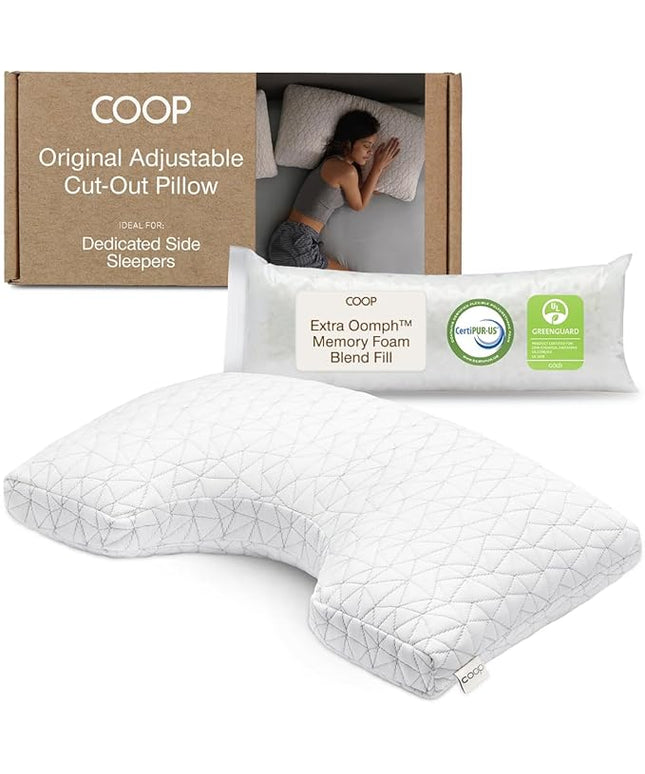Coop Home Goods Original Cut-Out Adjustable Pillow, King Size Bed Pillows for Neck & Head Support, Memory Foam Pillows - Medium Firm for Side Sleeper, CertiPUR-US/GREENGUARD Gold