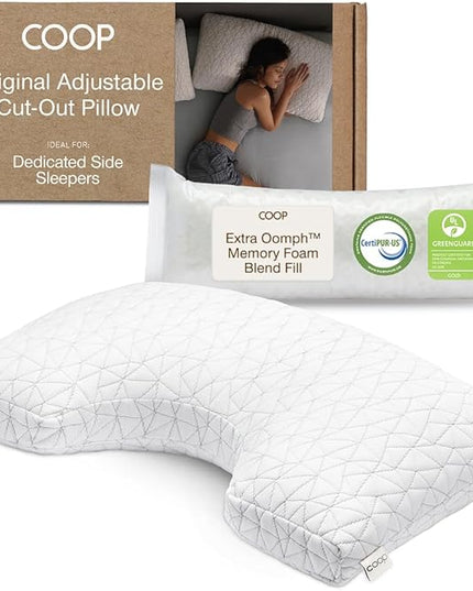 Coop Home Goods Original Cut-Out Adjustable Pillow, Queen Size Bed Pillows for Neck & Head Support, 18 x 28 “ Memory Foam Pillows - Medium Firm for Side Sleeper, CertiPUR-US/GREENGUARD Gold