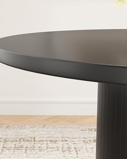 Farini 43" Round Dining Table for 4-6 with Storage Space,Modern Kitchen Room Table with Wood Top & Sturdy Metal Base,Black