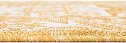 Rugs.com Outdoor Aztec Collection Rug – 6 Ft Runner Yellow Flatweave Rug Perfect for Hallways, Entryways