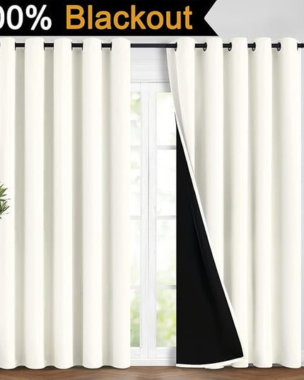 Yakamok Full Blackout Curtains 84 Inches Long,Blackout Curtain Panels for Bedroom, 2 Thick Layers Grommet Top Thermal Insulated Drapes with Black Liner for Living Room(62Wx84L, Cream, 2 Panels)