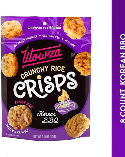 Wowza Korean BBQ - Healthy Snacks, Mini Rice Cakes, Sticky Rice Crunchy Snack, Low Calorie, Savory Rice Crisp - Ideal Healthy Snack for Adults & Kids, 3.5 oz Bag, 8 Pack