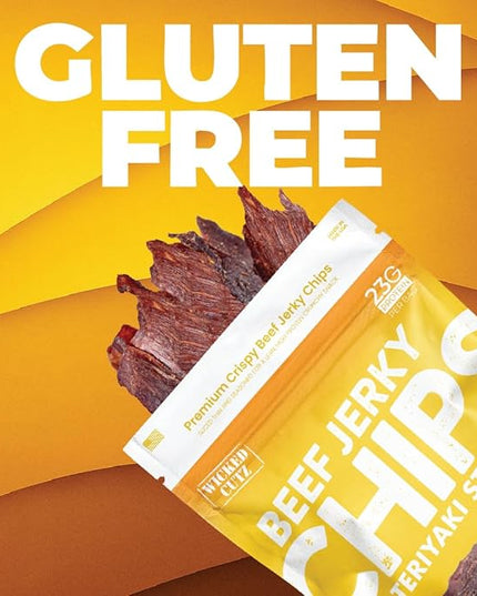 Wicked Cutz Jerky Chips Variety Pack, Up to 28g Protein Per Bag, Cracked Pepper, Teriyaki, Roasted Red Pepper, & Korean BBQ Flavored Beef Jerky Crisps, USA Made High Protein Carnivore Snacks (4 Bags)