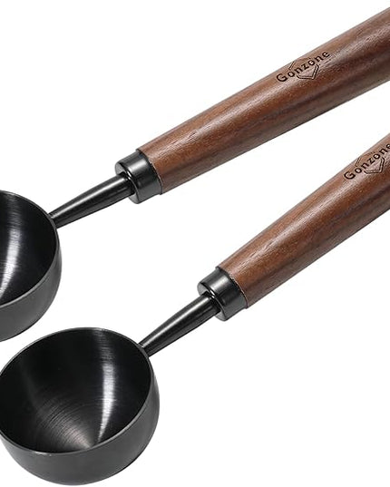 Vintage Coffee Measuring Spoon - 304 Stainless Steel, Coffee Scoop，10g Capacity, Walnut Handle - Perfect for Coffee, Tea, and More (Gunmetal (2 pcs))