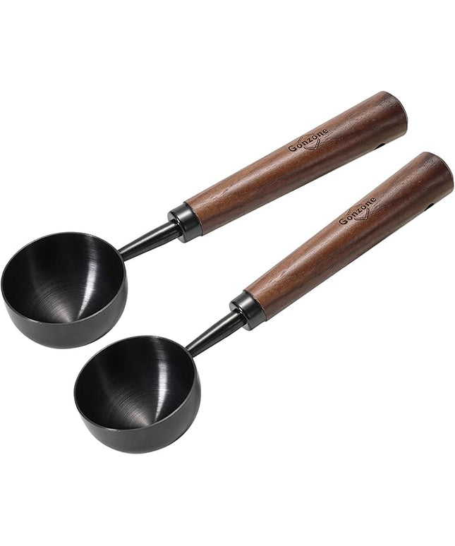 Vintage Coffee Measuring Spoon - 304 Stainless Steel, Coffee Scoop，10g Capacity, Walnut Handle - Perfect for Coffee, Tea, and More (Gunmetal (2 pcs))