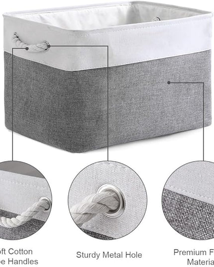 TheWarmHome Organization and Storage Basket for Organizing - 3 Pack 16x12x12 inch Cube Storage Bin Fabric Storage Cubes for Organizer Cloth Gift Toy Closet (White & Grey)