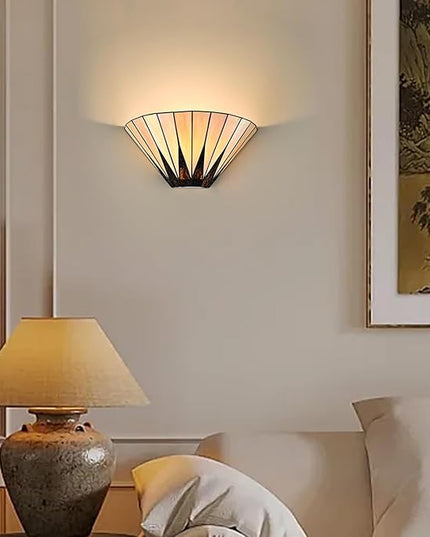 Tiffany Wall Sconce Vintage Brown Stained Glass Wall Mounted Light 13.6 Inch Tiffany Style Wall Lamp for Bedroom Entryway Stairwell