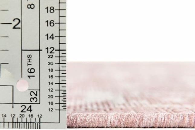 Rugs.com Outdoor Aztec Collection Rug – 13 Ft Square Pink Flatweave-Pile Rug Perfect for Living Rooms, Kitchens, Entryways