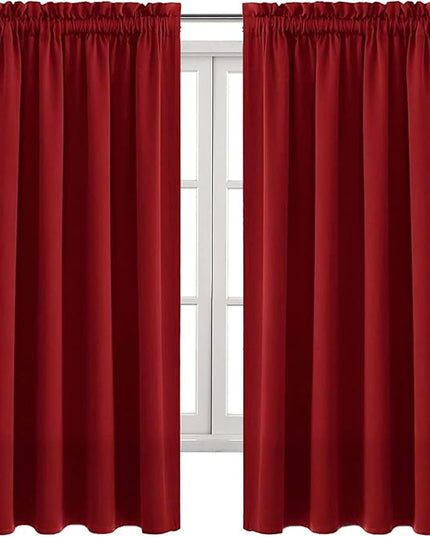 DWCN Burgundy Room Darkening Blackout Curtains - Thermal Insulated Privacy Energy Saving Window Curtain Drapes 52 x 63 inch Length, Set of 2 Bedroom Living Room Curtains