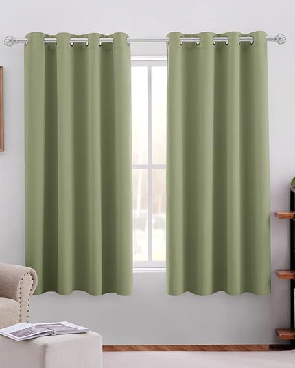HOMEIDEAS Sage Green Blackout Curtains for Bedroom 52 X 63 Inch Length 2 Panels Set Room Darkening Bedroom Curtains, Soundproof Thermal Grommet Window Curtains for Living Room