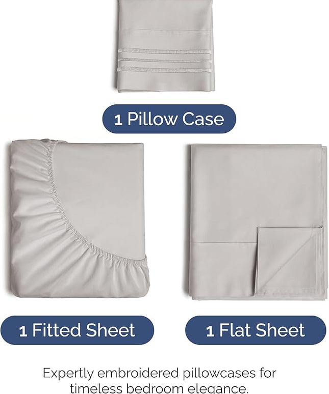 Twin Size 3 Piece Sheet Set - Comfy Breathable & Cooling Bed Sheets Set - Hotel Luxury Bedding for Women, Men, Kids, Teens, Boys & Girls - Deep Pockets, Soft and Wrinkle Free - Oeko-Tex - Light Grey