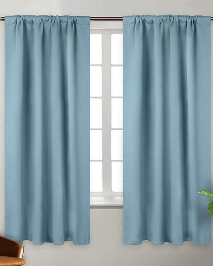 BGment Greyish Blue Curtains 63 inch Length for Bedroom - Rod Pocket and Back Tab Blackout Curtains Thermal Insulated Room Darkening Curtains for Living Room, 2 Window Curtain Panels (38 x 63 Inch)