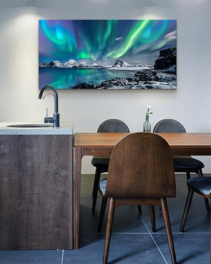 Blue Aurora Scenery Canvas Pictures Artwork Framed Canvas Wall Art For Living Room Large Size Wall Decor For Office Bedroom Wall Decorations Paintings Ready To Hang 30" X 60"