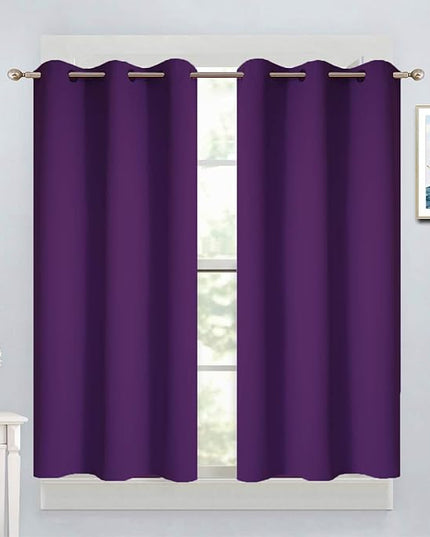 Yakamok Blackout Curtains Room Darkening Thermal Insulated Grommet top Window Curtains for Living Room, 38 x 45 Inch, Purple, Set of 2