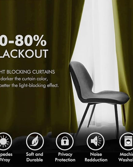 MIULEE Velvet Curtains Olive Elegant Grommet Thermal Insulated Soundproof Green Room Darkening Curtains/Drapes for Classical Living Room Bedroom Decor 52 x 90 Inch Set of 2