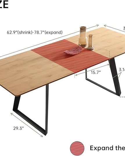 ZckyCine 63"-79" Expandable Dining Table Set for 6, Wood Table & 6 White Chairs, Extendable Kitchen Dining Table Set for Kitchen & Dining Room, Modern Oak & White