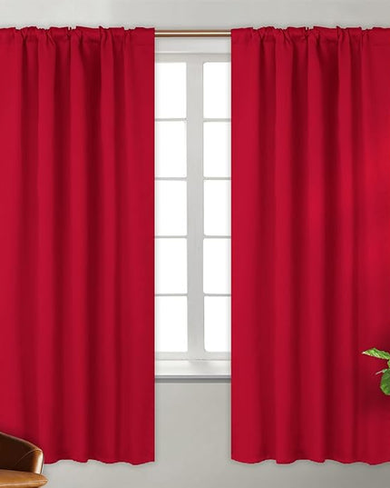 BGment Rod Pocket and Back Tab Blackout Curtains for Bedroom - Thermal Insulated Room Darkening Curtains for Living Room, 2 Window Curtain Panels (42 x 72 Inch, Red)