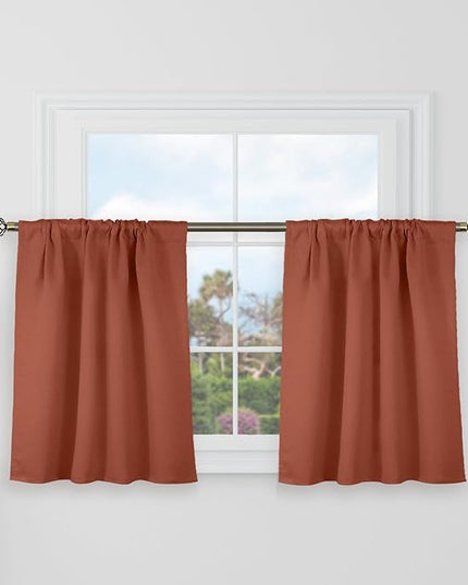 BGment Terracotta Blackout Curtains 30 Inch Length for Half Windows - 34 x 30 inch Short Curtains Rod Pocket and Back Tab Fall Decor Thermal Insulated Room Darkening Drapes for Cafe, 2 Panels