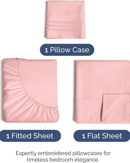 Twin XL Size 3 Piece Sheet Set - Comfy Breathable & Cooling Bed Sheets Set - Hotel Luxury Bedding for Women, Men, Kids, Teens, Boys & Girls - Deep Pockets, Soft, Wrinkle Free - Oeko-Tex - Baby Pink