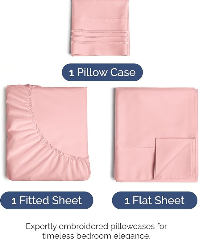 Twin XL Size 3 Piece Sheet Set - Comfy Breathable & Cooling Bed Sheets Set - Hotel Luxury Bedding for Women, Men, Kids, Teens, Boys & Girls - Deep Pockets, Soft, Wrinkle Free - Oeko-Tex - Baby Pink