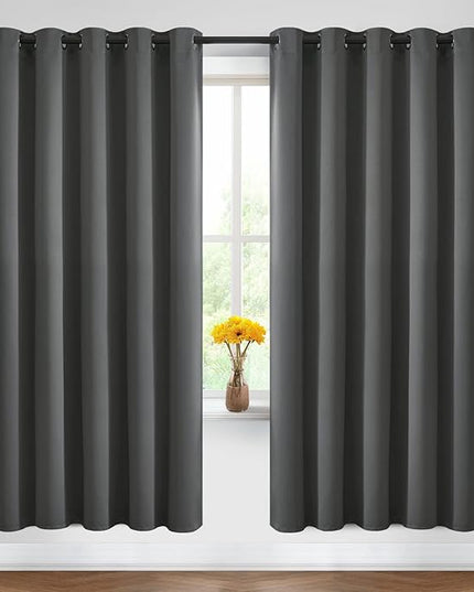 Yakamok Blackout Curtains Room Darkening Thermal Insulated Window Panels,Solid Grommet Top Drapes for Bedroom/Living Room(62Wx72L, Dark Grey, 2 Panels)