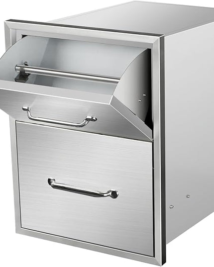 Outdoor Kitchen Drawers with Paper Towel Holder 16" W x 20" H x 20" D Flush Mount BBQ Drawers with Chrome Handle,Stainless Steel Built-in Double Access Drawers for Outdoor Kitchen Island