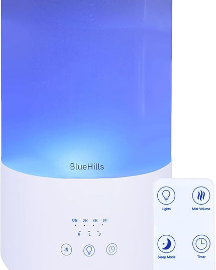 BlueHills Premium 4000 ml Tall Essential Oil Diffuser 4L 4 Liter 50 Hour Run with Remote Timer Aroma Humidifier 1 Gallon Big Capacity High Mist Output for Large Room Huge Size Mood Lights White T401