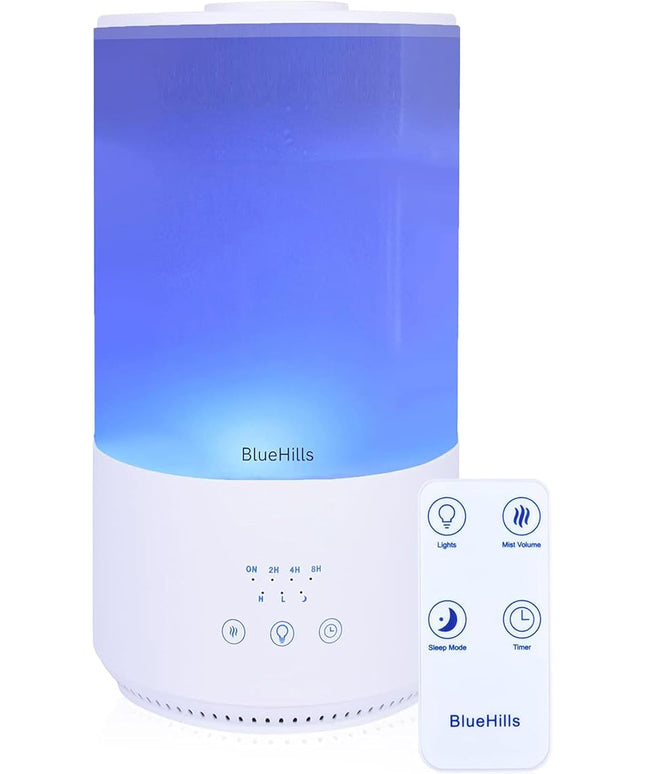 BlueHills Premium 4000 ml Tall Essential Oil Diffuser 4L 4 Liter 50 Hour Run with Remote Timer Aroma Humidifier 1 Gallon Big Capacity High Mist Output for Large Room Huge Size Mood Lights White T401
