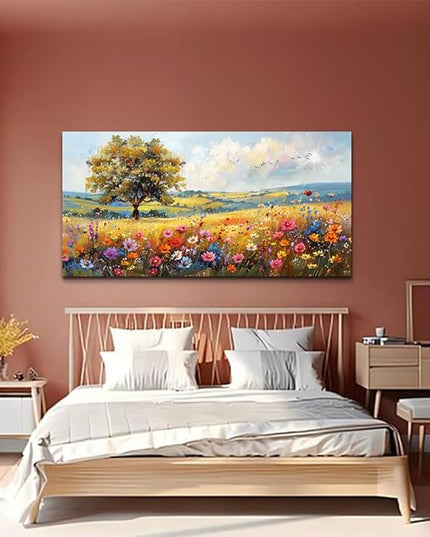 hyidecorart Large Wall Art For Living Room Canvas Wall Decor For Bedroom Office Decor Field Wall Paintings Flower Scenery Watercolour Pictures Artwork Modern Aesthetic Room Home Decorations