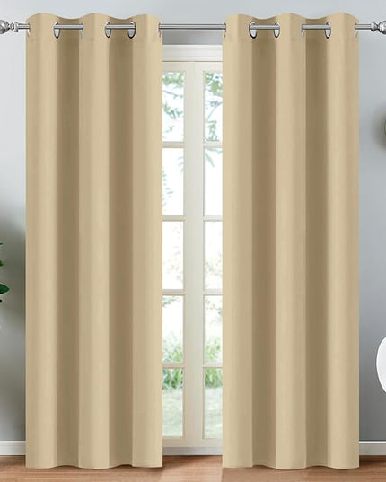 Yakamok Thermal Insulated Grommet Blackout Draperies/Drapes for Bedroom Window,Room Darkening Curtain Panels (2 Panels, W38 x L84 -Inch, Beige)