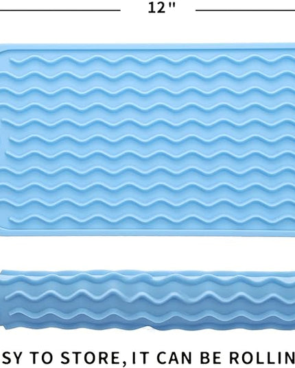 Silicone Dish Drying Mat for Multiple Usage,Easy clean,Eco-friendly,Heat-resistant Silicone Mat for Kitchen Counter or Sink,Refrigerator or Drawer Liner Light Blue S 12 inches x 6 inches
