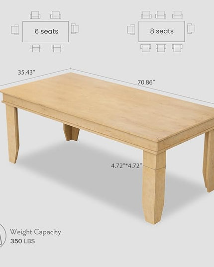 GarveeHome Farmhouse Dining Table for 6-8 People, 71 in Long Kitchen Tables with Wooden Sturdy Frame, 6 ft Large Rectangular Dinner Table for Dining Room, Kitchen, Natural, 71" Non-extendable