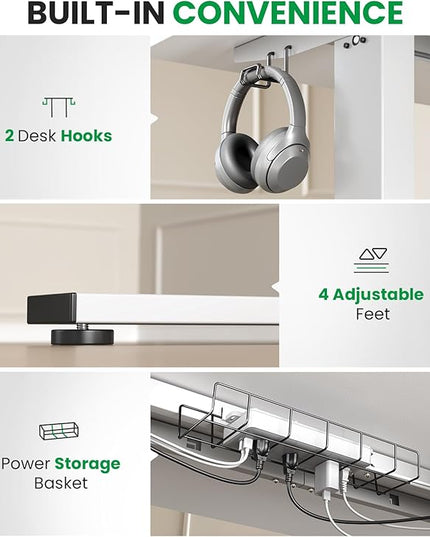 SIAGO Electric Standing Desk Adjustable - 60x28 Inch Sit Stand Desk with 1 Inch Thick Tabletop, Double Beam Frame, 3 Memory Height Adjustment, Cable Management for Home Office