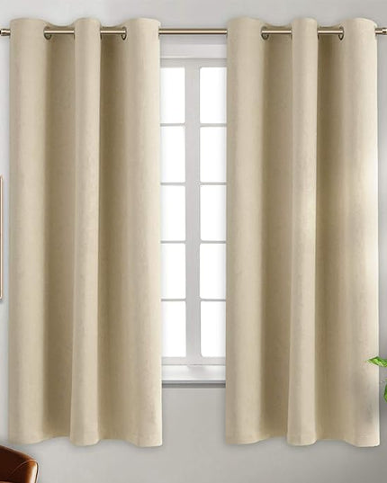 BGment Room Darkening Curtains 63 Inches Long - Grommet Thermal Insulated Drapes Window Treatment Curtains for Bedroom, 2 Panels, 38 x 63 Inch, Beige