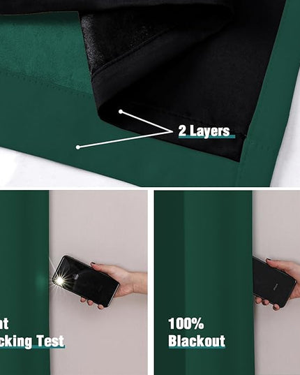 ChrisDowa 100% Blackout Curtains 80 inch Long for Bedroom with Black Liner, 2 Thick Layers Total Blackout Thermal Insulated Grommet Window Curtains 2 Panels Set (Forest Green, 52 x 80 Inch)