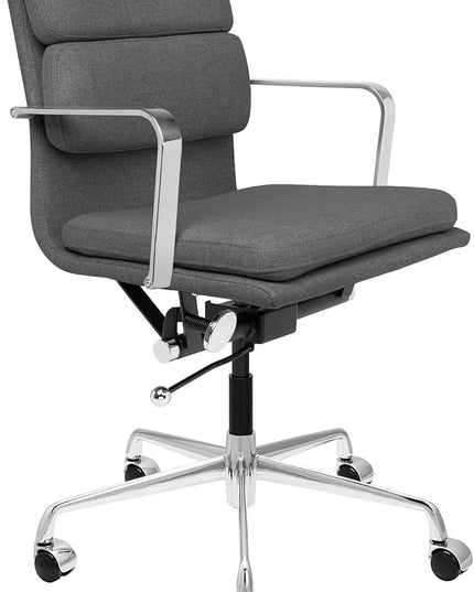 Laura Davidson Furniture SOHO II Padded Management Office Chair - Mid Back Desk Chair with Arm Rest, Swivel & Cushion Availability, Made of Poly-Cotton Fabric, Charcoal Fabric, Computer Chair